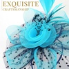 DRESHOW Fascinators Hat Flower Mesh Ribbons Feathers on a Headband and a Clip Tea Party Headwear for Girls and Women(7″ Diameter / Navy & Teal)