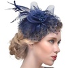 DRESHOW Fascinators Hat Flower Mesh Ribbons Feathers on a Headband and a Clip Tea Party Headwear for Girls and Women(7″ Diameter / Navy)