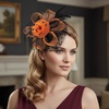 DRESHOW Fascinators Hat Flower Mesh Ribbons Feathers on a Headband and a Clip Tea Party Headwear for Girls and Women(7″ Diameter / Orange & Black)