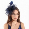 DRESHOW Fascinators Hat Flower Mesh Ribbons Feathers on a Headband and a Clip Tea Party Headwear for Girls and Women(7″ Diameter / Oxford Blue)