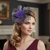 DRESHOW Fascinators Hat Flower Mesh Ribbons Feathers on a Headband and a Clip Tea Party Headwear for Girls and Women(7″ Diameter / Purple & Black)