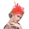 DRESHOW Fascinators Hat Flower Mesh Ribbons Feathers on a Headband and a Clip Tea Party Headwear for Girls and Women(7″ Diameter / Red)