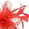 DRESHOW Fascinators Hat Flower Mesh Ribbons Feathers on a Headband and a Clip Tea Party Headwear for Girls and Women(7″ Diameter / Red)