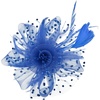 DRESHOW Fascinators Hat Flower Mesh Ribbons Feathers on a Headband and a Clip Tea Party Headwear for Girls and Women(7″ Diameter / Royal Blue)