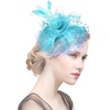 DRESHOW Fascinators Hat Flower Mesh Ribbons Feathers on a Headband and a Clip Tea Party Headwear for Girls and Women(7″ Diameter / Sky Blue)