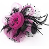 DRESHOW Fascinators Hat Flower Mesh Ribbons Feathers on a Headband and a Clip Tea Party Headwear for Girls and Women(7″ Diameter/ Black Fuschia)
