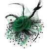DRESHOW Fascinators Hat Flower Mesh Ribbons Feathers on a Headband and a Clip Tea Party Headwear for Girls and Women(7″ Diameter/ Green Black)