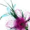 DRESHOW Fascinators Hat Flower Mesh Ribbons Feathers on a Headband and a Clip Tea Party Headwear for Girls and Women(7″ Diameter/ Green Rose Sky Blue)