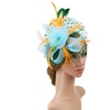 DRESHOW Fascinators Hat Flower Mesh Ribbons Feathers on a Headband and a Clip Tea Party Headwear for Girls and Women(7″ Diameter/ Green and Orange and Sky Blue)