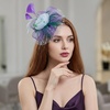 DRESHOW Fascinators Hat Flower Mesh Ribbons Feathers on a Headband and a Clip Tea Party Headwear for Girls and Women(7″ Diameter/ Light Blue & Purple & Grass Green)