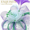 DRESHOW Fascinators Hat Flower Mesh Ribbons Feathers on a Headband and a Clip Tea Party Headwear for Girls and Women(7″ Diameter/ Light Blue & Purple & Grass Green)