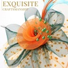 DRESHOW Fascinators Hat Flower Mesh Ribbons Feathers on a Headband and a Clip Tea Party Headwear for Girls and Women(7″ Diameter/ Orange & Dark Green & Teal)