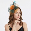 DRESHOW Fascinators Hat Flower Mesh Ribbons Feathers on a Headband and a Clip Tea Party Headwear for Girls and Women(7″ Diameter/ Orange & Dark Green & Teal)