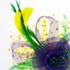 DRESHOW Fascinators Hat Flower Mesh Ribbons Feathers on a Headband and a Clip Tea Party Headwear for Girls and Women(7″ Diameter/ Purple Yellow Green)