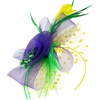 DRESHOW Fascinators Hat Flower Mesh Ribbons Feathers on a Headband and a Clip Tea Party Headwear for Girls and Women(7″ Diameter/ Purple Yellow Green)