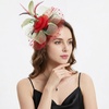 DRESHOW Fascinators Hat Flower Mesh Ribbons Feathers on a Headband and a Clip Tea Party Headwear for Girls and Women(7″ Diameter/ Red & Olive Green & Dark Green)