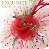 DRESHOW Fascinators Hat Flower Mesh Ribbons Feathers on a Headband and a Clip Tea Party Headwear for Girls and Women(7″ Diameter/ Red & Olive Green & Dark Green)