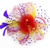 DRESHOW Fascinators Hat Flower Mesh Ribbons Feathers on a Headband and a Clip Tea Party Headwear for Girls and Women(7″ Diameter/ Red Purple Yellow)