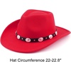 DRESHOW Women Men Classic Felt Wide Brim Western Cowboy & Cowgirl Cap Belt Buckle Retro Panama Hat Unisex Rolled up Caps(1 Pack: Red (Hat Circumference: 22-22.8″))