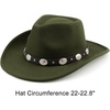 DRESHOW Women Men Classic Felt Wide Brim Western Cowboy & Cowgirl Cap Belt Buckle Retro Panama Hat Unisex Rolled up Caps(1 Pack Style 1: Army Green (Hat Circumference: 22-22.8″))