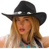 DRESHOW Women Men Classic Felt Wide Brim Western Cowboy & Cowgirl Cap Belt Buckle Retro Panama Hat Unisex Rolled up Caps(1 Pack Style 1: Black a (Hat Circumference: 22-22.8″))