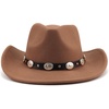 DRESHOW Women Men Classic Felt Wide Brim Western Cowboy & Cowgirl Cap Belt Buckle Retro Panama Hat Unisex Rolled up Caps(1 Pack Style 1: Brown (Hat Circumference: 22-22.8″))