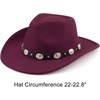 DRESHOW Women Men Classic Felt Wide Brim Western Cowboy & Cowgirl Cap Belt Buckle Retro Panama Hat Unisex Rolled up Caps(1 Pack Style 1: Burgundy (Hat Circumference: 22-22.8″))