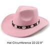 DRESHOW Women Men Classic Felt Wide Brim Western Cowboy & Cowgirl Cap Belt Buckle Retro Panama Hat Unisex Rolled up Caps(1 Pack Style 1: Pink (Hat Circumference: 22-22.8″))