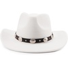DRESHOW Women Men Classic Felt Wide Brim Western Cowboy & Cowgirl Cap Belt Buckle Retro Panama Hat Unisex Rolled up Caps(1 Pack: White Cowboy Hat (Hat Circumference: 22-22.8″))