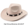 DRESHOW Women Men Classic Felt Wide Brim Western Cowboy & Cowgirl Cap Belt Buckle Retro Panama Hat Unisex Rolled up Caps(Beige With Black Hatband(circumference: 22-22.8″))