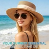 DRESHOW Women Straw Panama Hat Travel Fedora Beach Sun Hat Summer Wide Brim Straw Roll up Hats UPF 50+(1 Pack Boater Hat: Khaki With Beige Band)