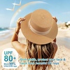 DRESHOW Women Straw Panama Hat Travel Fedora Beach Sun Hat Summer Wide Brim Straw Roll up Hats UPF 50+(1 Pack Boater Hat: Khaki With Beige Band)