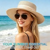 DRESHOW Women Straw Panama Hat Travel Fedora Beach Sun Hat Summer Wide Brim Straw Roll up Hats UPF 50+(1 Pack Boater Hat: Light Beige With Beige Band)