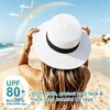 DRESHOW Women Straw Panama Hat Travel Fedora Beach Sun Hat Summer Wide Brim Straw Roll up Hats UPF 50+(1 Pack Boater Hat: White With Black Band)