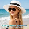DRESHOW Women Straw Panama Hat Travel Fedora Beach Sun Hat Summer Wide Brim Straw Roll up Hats UPF 50+(1 Pack Boater Hat: White With Black Band)