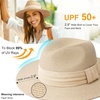 DRESHOW Women Straw Panama Hat Travel Fedora Beach Sun Hat Summer Wide Brim Straw Roll up Hats UPF 50+(Beige Hat With Cream Band a)