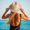 DRESHOW Women Straw Panama Hat Travel Fedora Beach Sun Hat Summer Wide Brim Straw Roll up Hats UPF 50+(Beige Hat With Cream Band a)