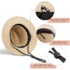 DRESHOW Women Straw Panama Hat Travel Fedora Beach Sun Hat Summer Wide Brim Straw Roll up Hats UPF 50+(Beige Hat With Cream Band a)