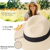 DRESHOW Women Straw Panama Hat Travel Fedora Beach Sun Hat Summer Wide Brim Straw Roll up Hats UPF 50+(Fedora Beige)