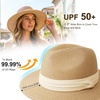 DRESHOW Women Straw Panama Hat Travel Fedora Beach Sun Hat Summer Wide Brim Straw Roll up Hats UPF 50+(Fedora Hat: Kahki (Beige Ribbon))