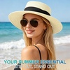 DRESHOW Women Straw Panama Hat Travel Fedora Beach Sun Hat Summer Wide Brim Straw Roll up Hats UPF 50+(Fedora Ivory M)