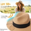 DRESHOW Women Straw Panama Hat Travel Fedora Beach Sun Hat Summer Wide Brim Straw Roll up Hats UPF 50+(Fedora Khaki)