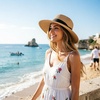 DRESHOW Women Straw Panama Hat Travel Fedora Beach Sun Hat Summer Wide Brim Straw Roll up Hats UPF 50+(Fedora Khaki)