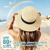 DRESHOW Women Straw Panama Hat Travel Fedora Beach Sun Hat Summer Wide Brim Straw Roll up Hats UPF 50+(Fedora L Beige a)