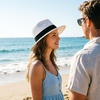 DRESHOW Women Straw Panama Hat Travel Fedora Beach Sun Hat Summer Wide Brim Straw Roll up Hats UPF 50+(Fedora White)