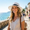 DRESHOW Women Straw Panama Hat Travel Fedora Beach Sun Hat Summer Wide Brim Straw Roll up Hats UPF 50+(Fedora White)