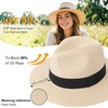 DRESHOW Women Straw Panama Hat Travel Fedora Beach Sun Hat Summer Wide Brim Straw Roll up Hats UPF 50+(Fedora a Beige)