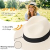 DRESHOW Women Straw Panama Hat Travel Fedora Beach Sun Hat Summer Wide Brim Straw Roll up Hats UPF 50+(Fedora a Ivory)
