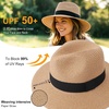 DRESHOW Women Straw Panama Hat Travel Fedora Beach Sun Hat Summer Wide Brim Straw Roll up Hats UPF 50+(Fedora a Khaki)
