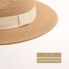 DRESHOW Women Straw Panama Hat Travel Fedora Beach Sun Hat Summer Wide Brim Straw Roll up Hats UPF 50+(Fedora a Khaki (Beige Hatband))